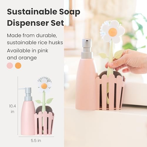 Vigar Florganic Kitchen Sink Caddy Set with Dish Soap Dispenser, Pink
