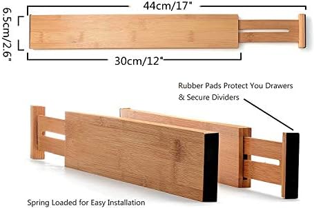 Ulalaza 2 Pcs Bamboo Drawer Dividers Spring Adjustable & Expandable