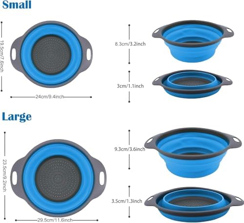 Collapsible Colander Set of 4-2 Red + 2 Blue Silicone Foldable