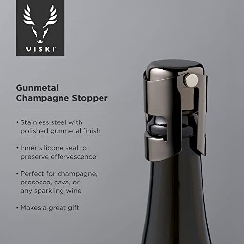 Viski Gunmetal Champagne Stopper, Sparkline Wine Keeper, Champagne