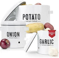 Granrosi Potato and Onion Storage Bin Set with Garlic Storage, White