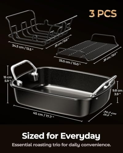Nonstick Turkey Roasting Pan with 2 Racks & Injector Kit