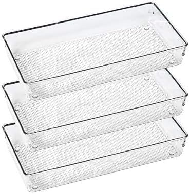 3 Pack Clear Plastic Drawer Organizer Trays, 12" X 6"