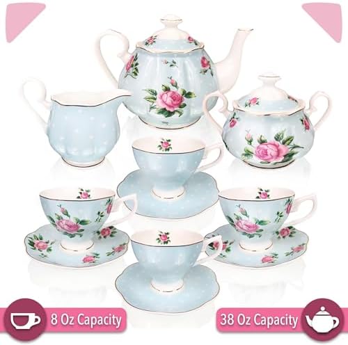BTaT- Floral Tea Sets for Adults, 13 pcs, Service for 4, Pot (38 oz) &