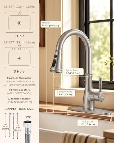WEWE Vintage Pull-Down Kitchen Faucet, Brushed Nickel