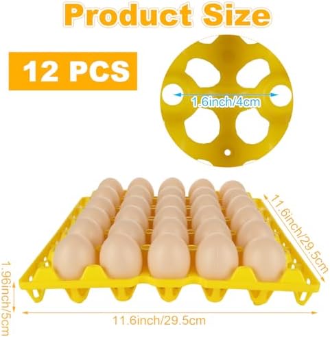 12 PCS Plastic Egg Trays, 30-Egg Flats, Yellow