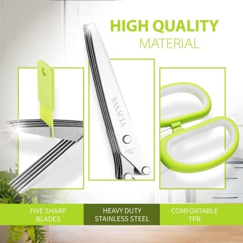 2-Pack Herb Scissors Set with 5 Blades & 3 Blades, Green Stainless