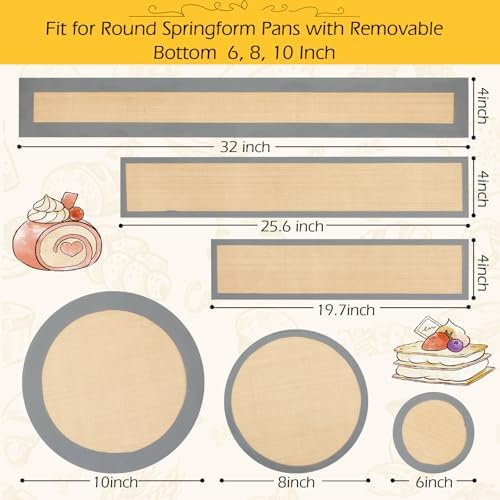 Honeydak Silicone Springform Pan Baking Mat Set, 6, 8, 10 Inch