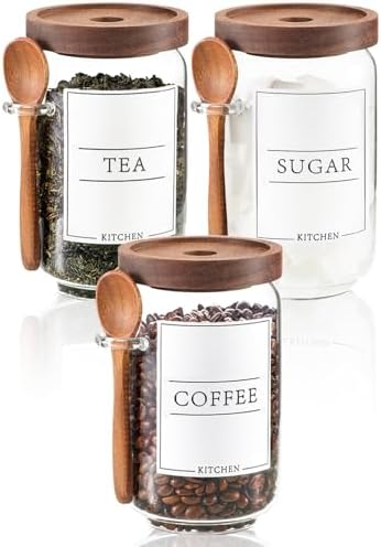 KOSKIMER Coffee and Sugar Container Set, Glass Jars