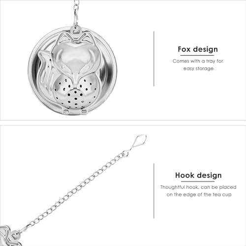 2 Pcs Fox Tea Infuser Set, Stainless Steel Strainer for Loose Leaf