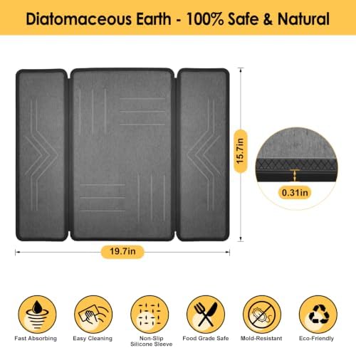 Stone Dish Drying Mat with Silicone Sleeve 19.7" x 15.7", Tri-Fold