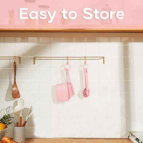 Measuring Cups and Spoons Set of 9, Stainless Steel Measuring cup for Cooking and Baking, Measuring spoons for Dry and Liquid Ingredients (Pink)