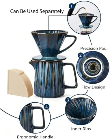 Pour Over Coffee Maker Set, Vintage Ceramic Coffee Dripper with 50