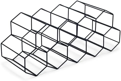 NAT & Jules Honeycomb Black Iron Metal Tabletop Wine Rack, Large