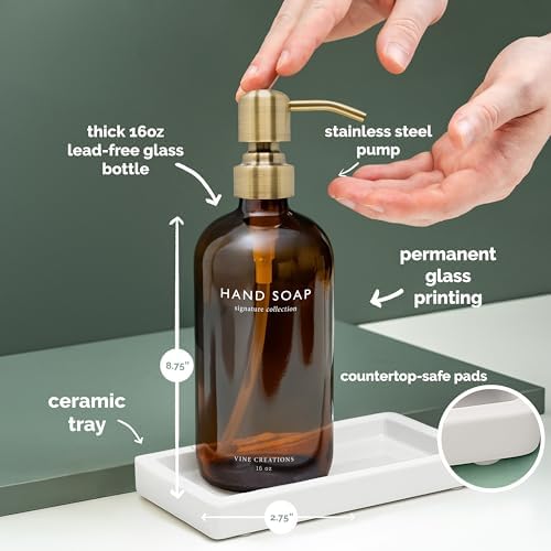 Vine Creations Amber Glass Soap Dispenser Set, 16 oz
