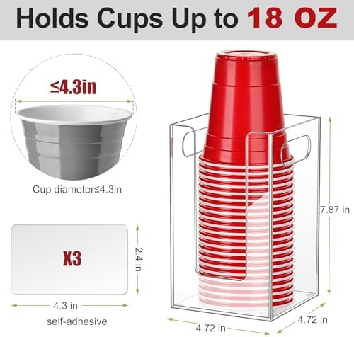 Cup Dispenser, Wall Mount, Fits Cups Up to 18 oz
