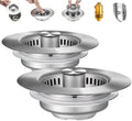 3 in 1 Kitchen Sink Drain Strainer 2 Pack - Stainless Steel Pop Up