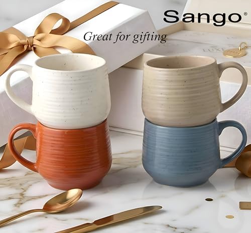 Sango 17.5 oz Stoneware Coffee Mugs Set of 4, Rustic Ceramic Mug with