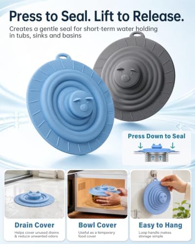 2 Silicone Bathtub Tub Stoppers with Stainless Steel Strainer Set