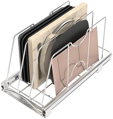 Pull Out Cookie Sheet Organizer, 10" W x 22" D x 11" H, Chrome
