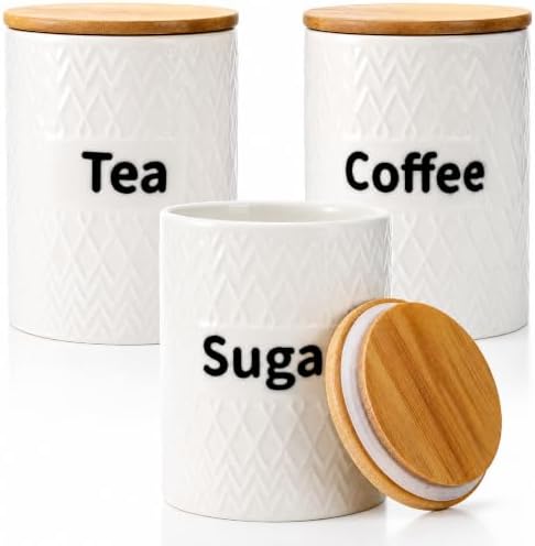 Peohud 3 Pack Ceramic Kitchen Canister Set, 29oz Airtight Food Storage