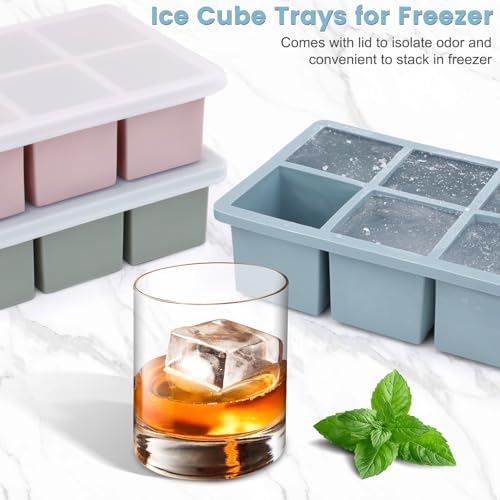 Large Silicone Ice Cube Tray 3Pack, SAWNZC Big Square Ice Cube Molds