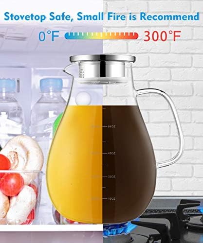Glass Pitcher, veecom 80oz Water Pitchers with Lid and Spout for
