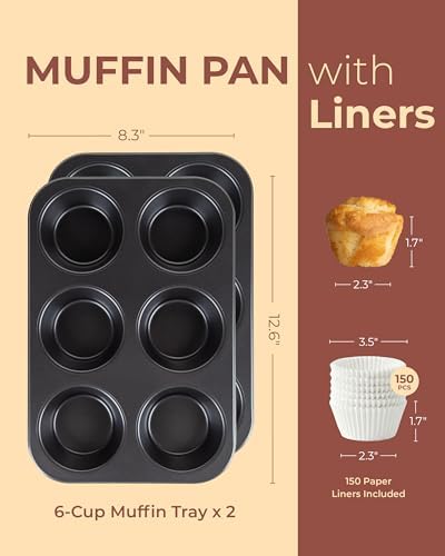 CARTMAN 2-Pack Jumbo Muffin Pan with 150 Liners, 12.6" x 8.3"