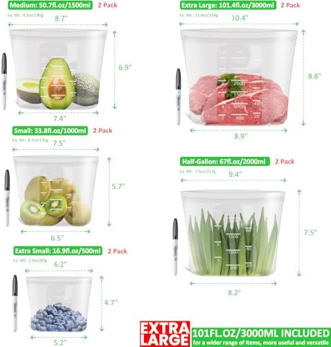 Silicone Reusable Food Bags, Family Storage Set, 10 Pack, 100%