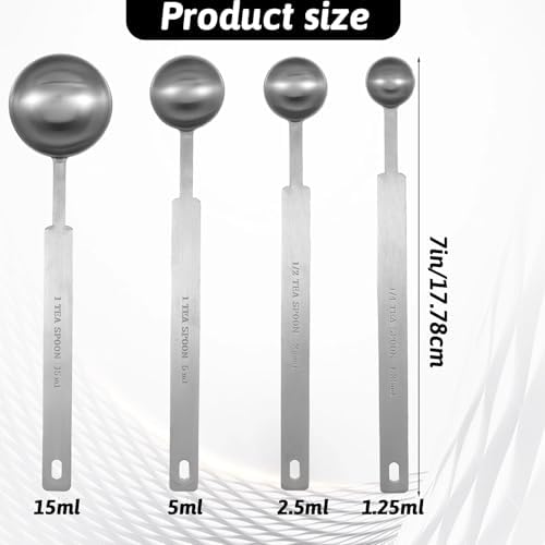 4 Pcs Long Handle Measuring Spoons Set Stainless Steel Measuring Spoon