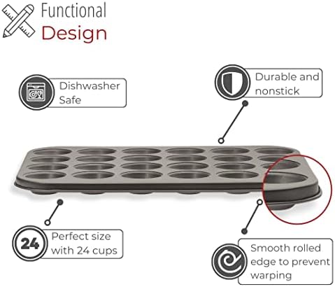 husMait 24-Cup Mini Muffin Pan - Non-Stick Carbon Steel Mini Cupcake