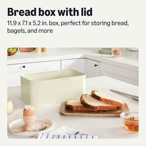 Amazon Basics Carbon Steel Bread Box with Acacia Wood Lid, Lid Doubles as Cutting Board, 11.9 x 7.1 x 5.2 in