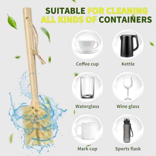 SAMEBUTECO Bamboo Cup Cleaning Brush Set of 2, 11.3 Inch