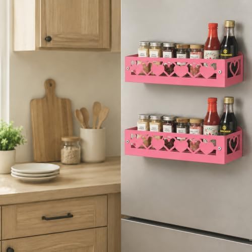 OYEFLY Pink Heart Magnetic Spice Rack for Refrigerator, Metal Magnetic