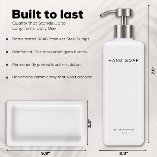 Brighter Barns White Glass Soap Dispenser Set, 12oz