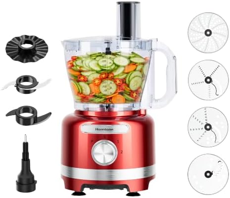 Homtone 16-Cup Food Processor with French Fry Cutter, Red