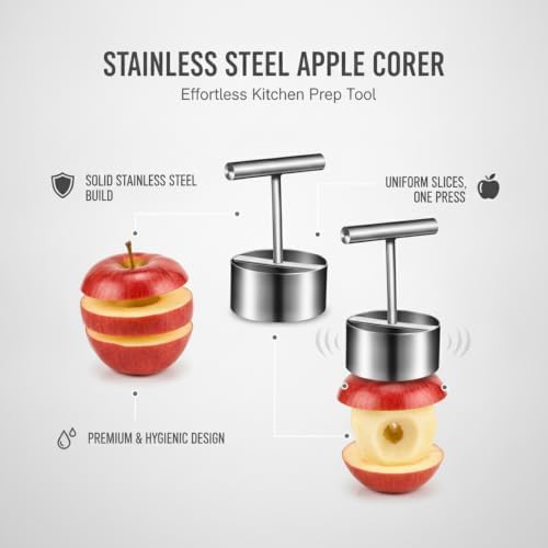 Stainless Steel Apple Corer, Single-Press Fruit Slicer for Uniform