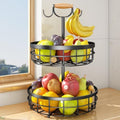 SAYZH 2 Tier Large Fruit Basket for Kitchen Counter with 2 Banana Hangers