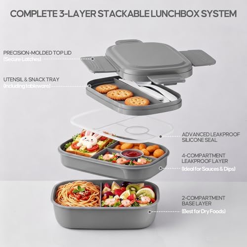 Adults Bento Lunch Box Set with Lunch Bag, Grey