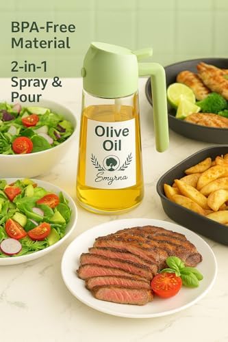 16oz/470ml Green Glass Olive Oil Sprayer, 2-in-1