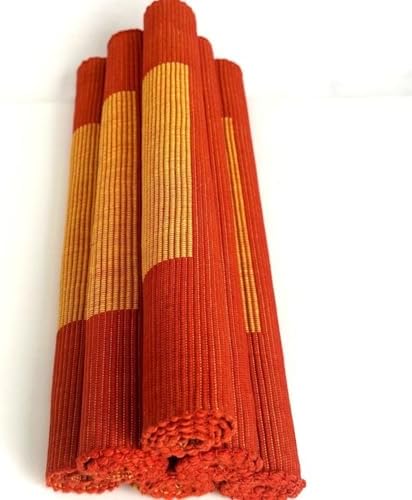 Cotton Placemats Set of 6, Burnt Orange Ribbed Table Mats