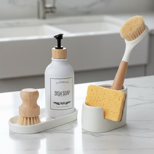 Ceramic Sponge and Brush Holder Set, White