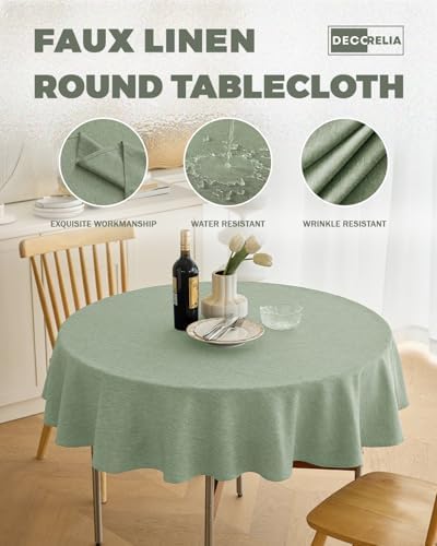Decorelia Faux Linen Round Tablecloths 60 inch, Waterproof Decorative