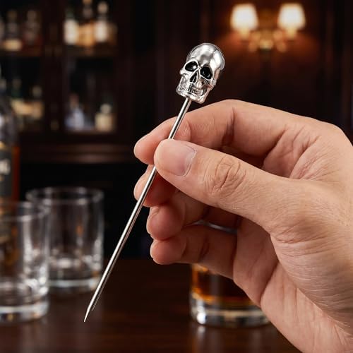 Homestia 6 Pcs 4.6'' Metal Cocktail Martini Picks, Halloween Skull