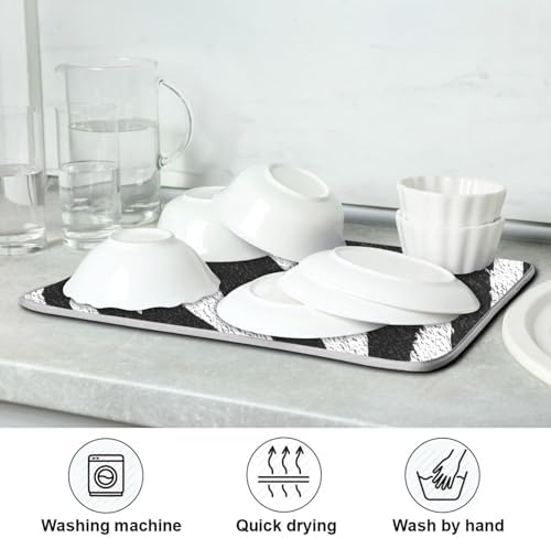 OTVEE Bold Striped Art Dish Drying Mat for Kitchen Counter Absorbent