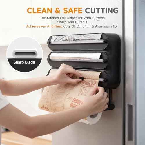 4-in-1 No-Drill & Magnetic Plastic Wrap Dispenser with Cutter