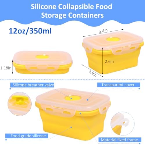5 Pack Collapsible Silicone Food Storage Containers with