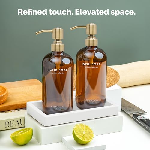 Vine Creations Amber Glass Soap Dispenser Set, 16 oz
