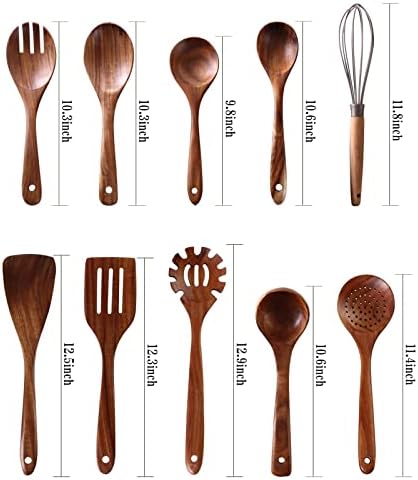 NAYAHOSE 10 Pcs Natural Teak Wood Utensil Set