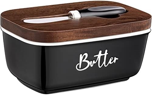 ALELION Black Butter Dish with Lid and Knife for Countertop - Airtight